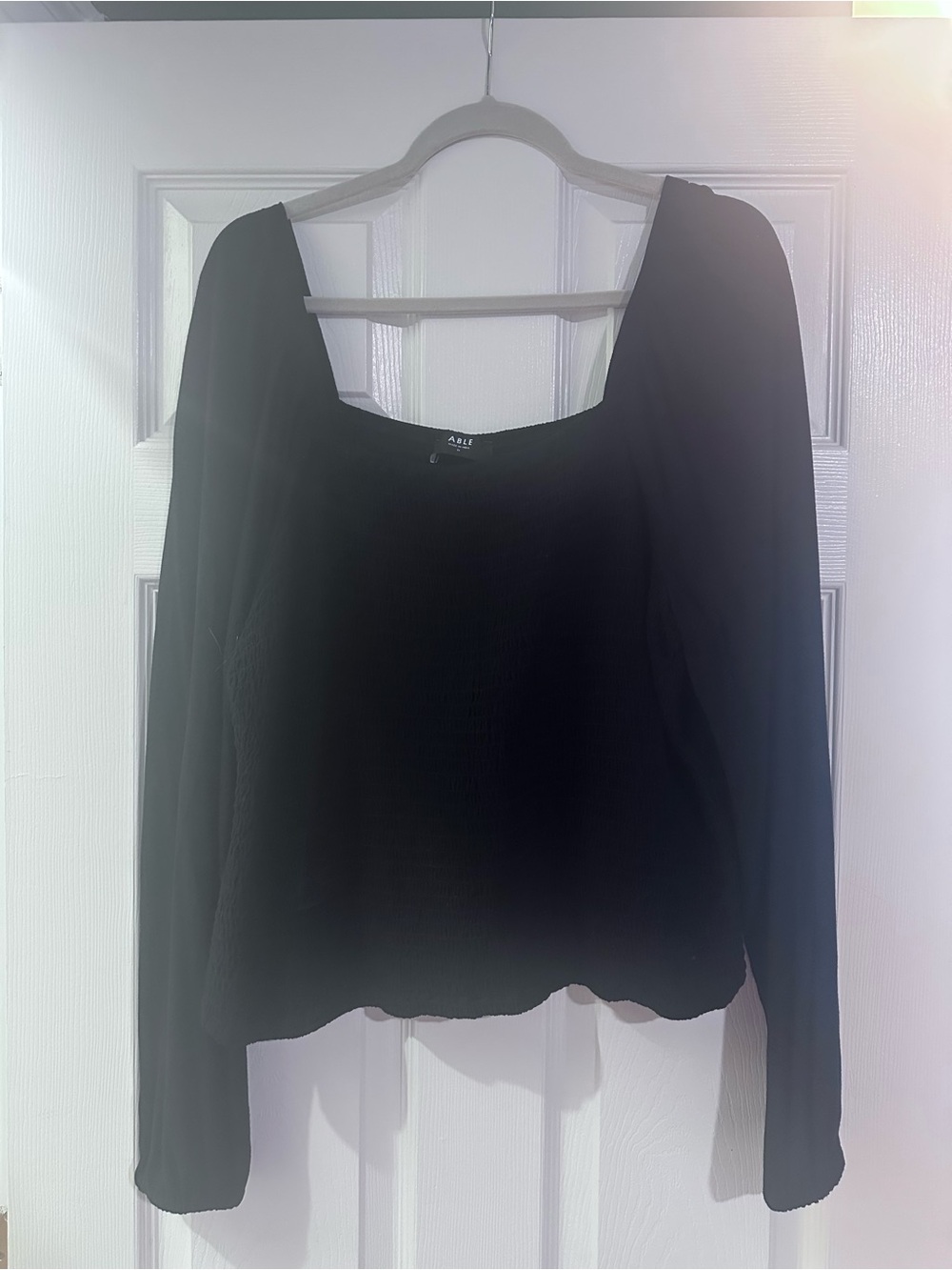 Able Black Smocked Long-Sleeve Square Neck Top